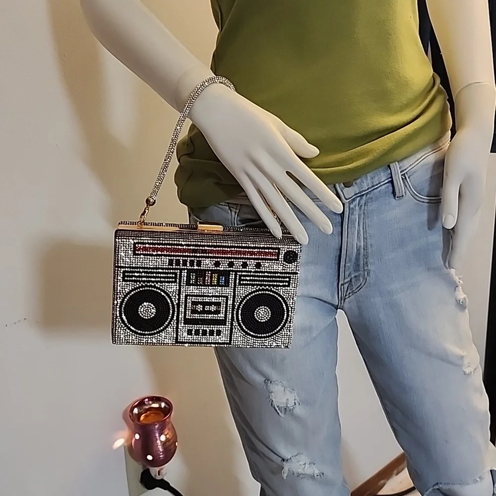 Rhinestone Boom box crossbody/ clutch bag - Picture 13 of 14